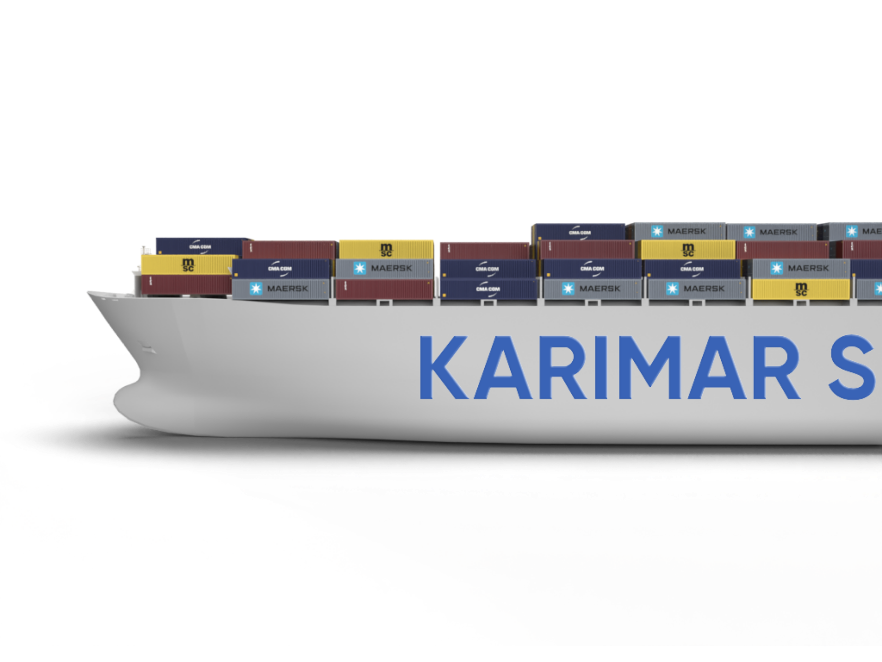a ship carrying karimar logo and has containers onboarded